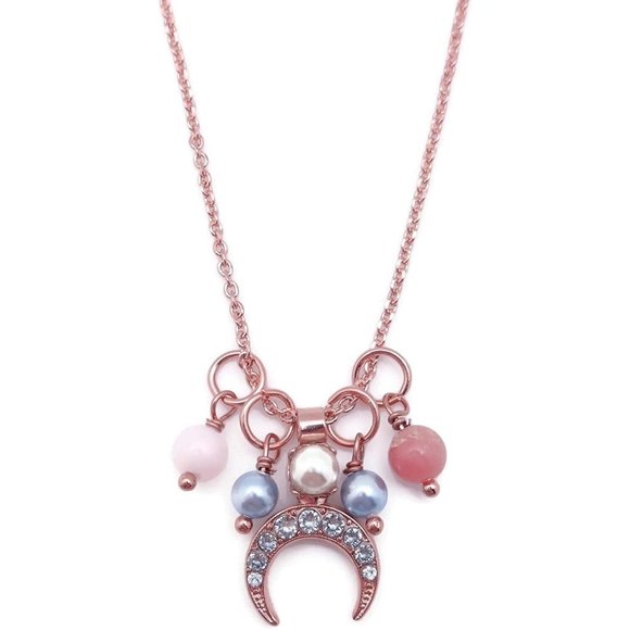 Mariana Earl Grey Rose Gold Pendant Necklace Clear Crescent & Dangles M1132 NEW - Picture 1 of 3